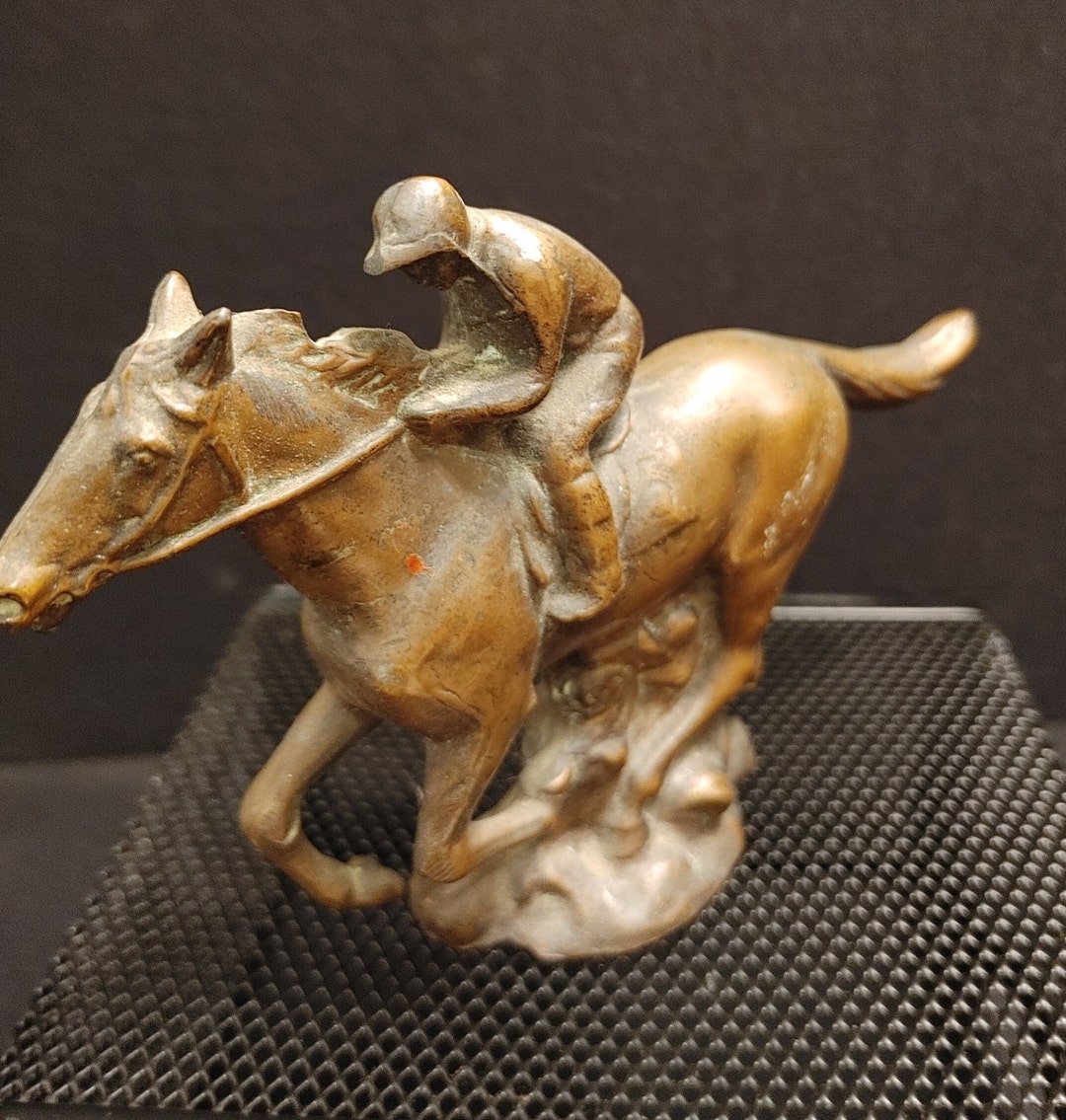 Vtg Miniature Cast Bronze Racing Horse W/ Jockey Rider - Etsy
