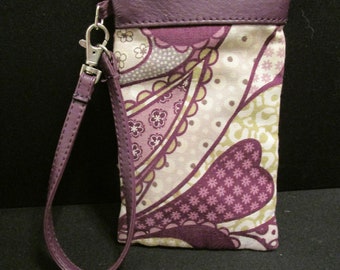 Thirty-One Wristlet w/ Leather Strap - Purple Paisley Design