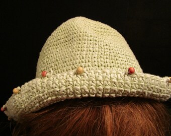 1970s Hemp Weave Hat w/ Brim Lt Avocado Color