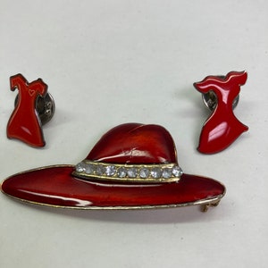 Vintage Red Hat Society Pin / Brooch Grouping (set of 3).