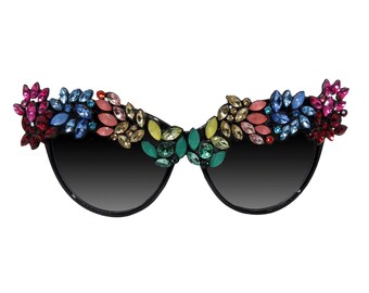 RAINBOW - Women's Cat Eye Rainbow Pride Sunglasses. Unique Statement Sunglasses Hand Embellished Sunglasses Collection