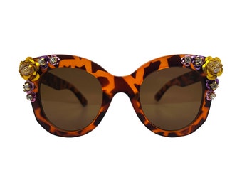 BABY BRAMBLE - Kids Embellished Tortoise Shell Sunglasses with Flowers and Swarovski crystals. Crazy Kids Sunglasses from Australia