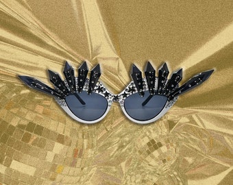 SHOWGIRL - A ONE OFF Custom American inspired Retro Sunglasses. Embellished with Black Spikes and Swarovski Crystals.