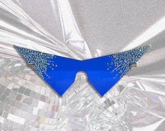 LIGHTING - Retro Blue Triangle Swarovski Embellished Sunglasses with Blue Swarovski Crystals