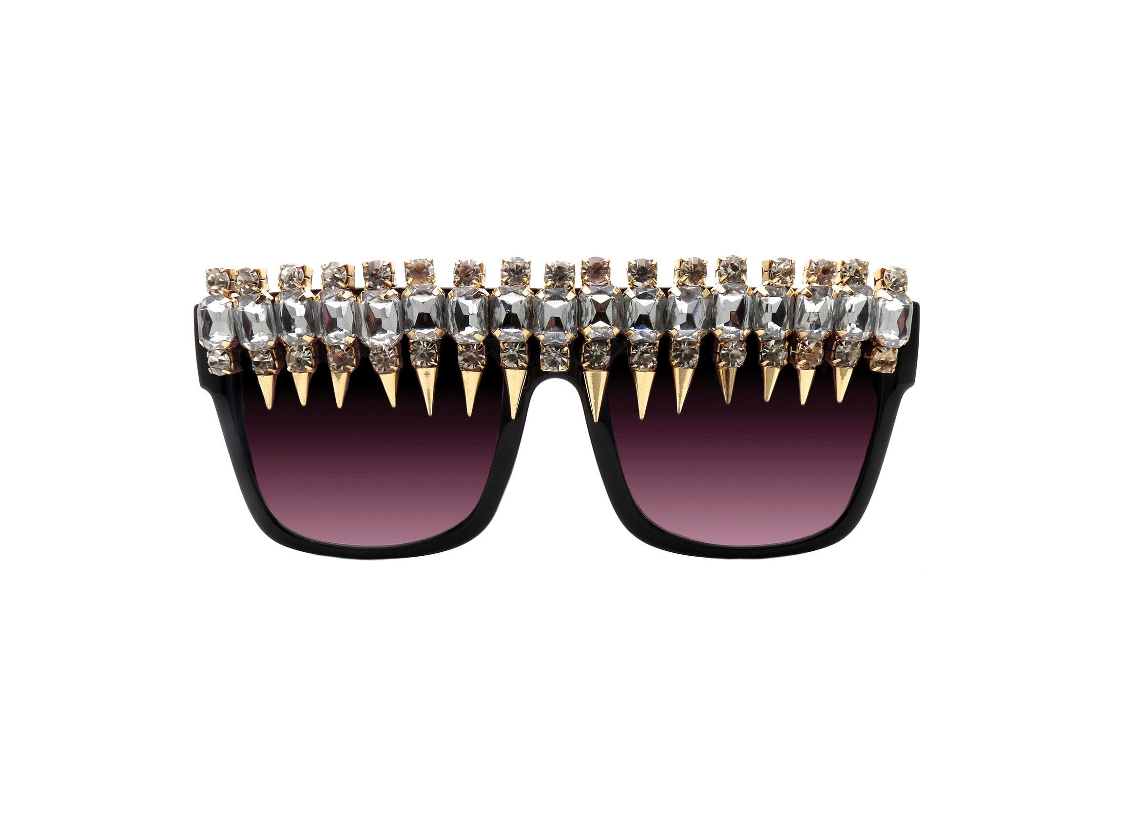 SPIK Flat Top Black Unisex Sunglasses With Rhinestone Spike - Etsy