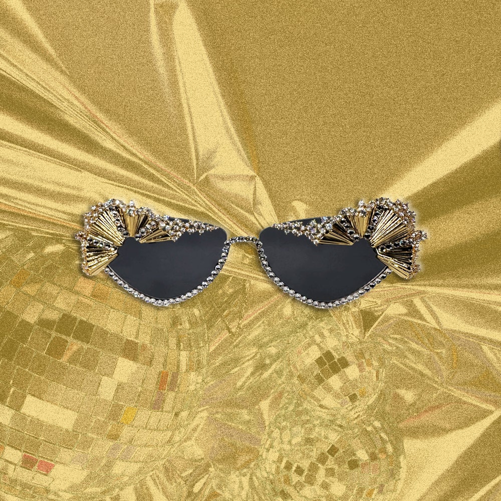 Art Deco Cateye Sunglasses: Hand-Embellished Swarovski Crystals