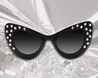 ZOE - Vintage Cat Eye Sunglasses Hand Embellished with Unique Crystal Swarovski Star's. Crazy Sunglasses Hand Made in Melbourne, Australia