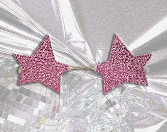 STAR GIRL - Retro Pink Swarovski Embellished Star Shaped Sunglasses. Pink Swarovski Crystals
