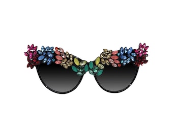 RAINBOW - Women's Cat Eye Rainbow Pride Sunglasses. Unique Statement Sunglasses Hand Embellished Sunglasses Collection