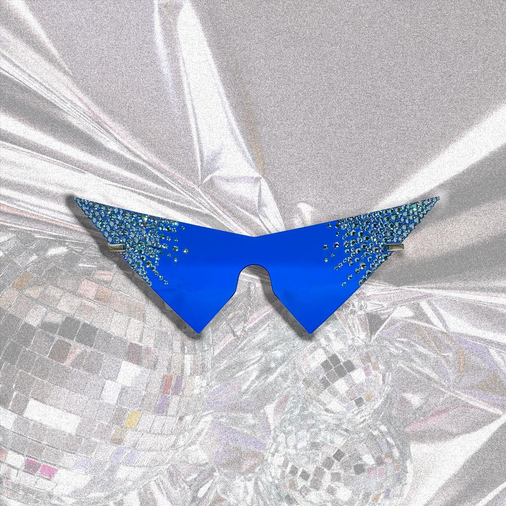 Retro Triangle Sunglasses: Blue Swarovski Crystal  display picture 2