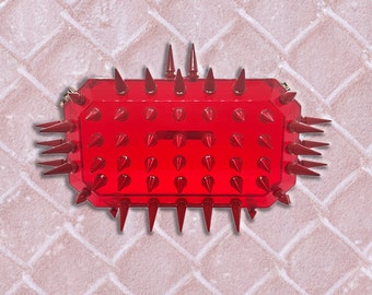 THE MIKADO CLUTCH - V3 - Hand embellished Acrylic Clutch, Shoulder Bag with Large Metal Spikes / Handmade in Melbourne, Australia