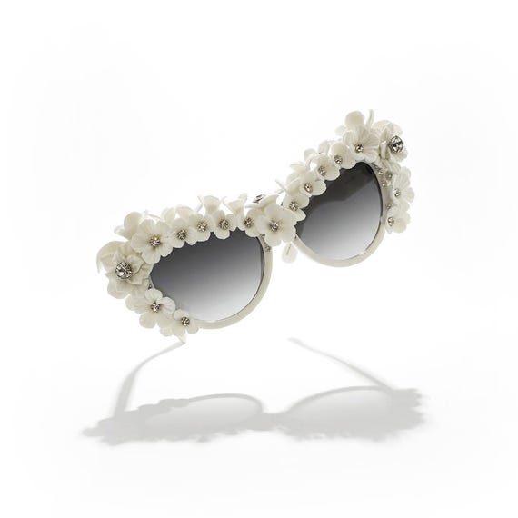 PHLOX | Floral Cat Eye Sunglasses White Flower Swarovski  display picture 2