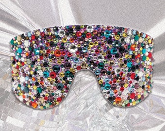 CRYSTAL - Oversized Warp Around Sunglasses Embellished with colourful Swarovski Crystals. Embellished Crazy Sunglasses