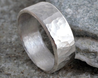 Silver ring 6mm sterling silver band ring hammered band ring 925 hammer finish made in UK