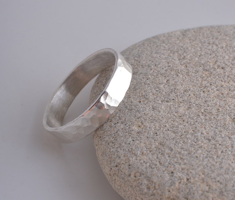 Silver ring 4mm sterling silver band ring hammered band ring 925 hammer finish made in UK image 3