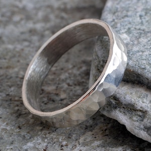 Silver ring 4mm sterling silver band ring hammered band ring 925 hammer finish made in UK image 2