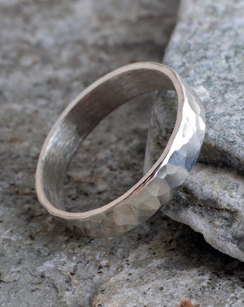 Silver ring 4mm sterling silver band ring hammered band ring 925 hammer finish made in UK image 2