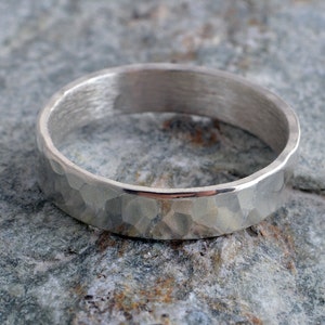 Silver ring 4mm sterling silver band ring hammered band ring 925 hammer finish made in UK image 5