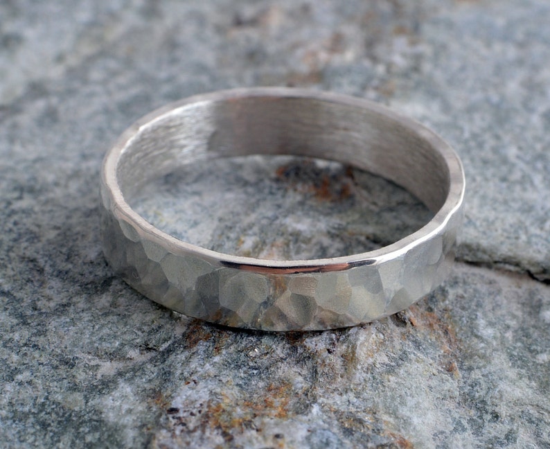 Silver ring 4mm sterling silver band ring hammered band ring 925 hammer finish made in UK image 5