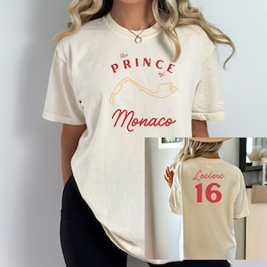 prince of monaco charles leclerc 16 circuit ferrari f1 tee | ivory comfort colors shirt | cute formula 1 racing inspired aesthetic modern