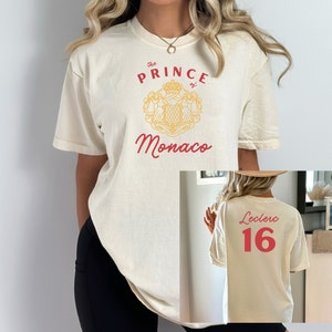 the prince of monaco charles leclerc 16 ferrari f1 tee | ivory comfort colors shirt | cute formula 1 racing inspired aesthetic modern tshirt