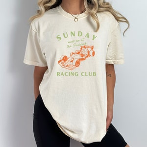 sunday racing club meet me at the paddock f1 tee | ivory comfort colors style shirt | cute formula 1 racing inspired aesthetic modern shirt