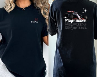 kevin magnussen 20 haas f1 tee | zwarte comfortkleuren vintage stijlt-shirt | formule 1 race geïnspireerd esthetisch modern minimalistisch