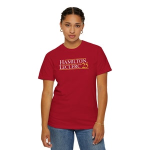 hamilton leclerc 2025 ferrari f1 tee | red comfort colors vintage style tshirt | formula 1 racing inspired aesthetic modern minimal gift