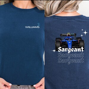 logan sargeant 2 williams f1 tee | navy comfort colors vintage style tshirt | formula 1 racing inspired aesthetic modern minimal f1 me