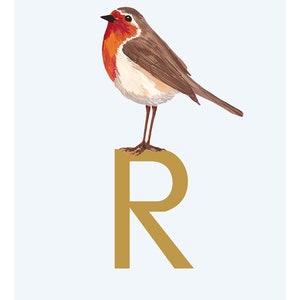 Robin Initial Print: Letter R Monogram Wall Art
