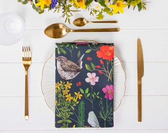 Wren and ladybird cotton napkins / reusable eco gift