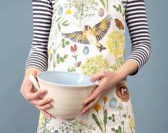 Floral Bird Apron & tea towel - goldfinch - free set of recipe cards