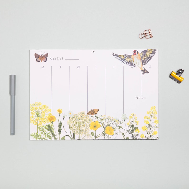 gift set for her Goldfinch gift box Floral and bird Tea Towel gift set tea towel and planner gift
