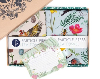 Bird & Nature Tea Towel Gift Box: UK Printed Cotton with Recipe Cards