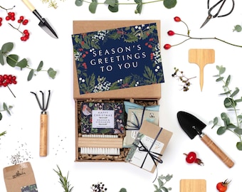 Christmas Gardener Gift Set: Orange Cinnamon Soap, Seed Packets, Tea, Biscuits (Gift Box)
