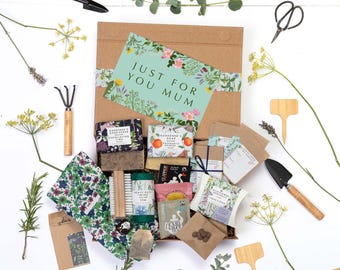 Gardener's Mum Gift Box: Handmade Soap, Scrub, Gloves & Wildflower Seeds
