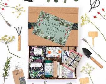 Gardener's Gift Set: Handmade Soap, Scrub & Wildflower Seeds. Christmas gift for her.