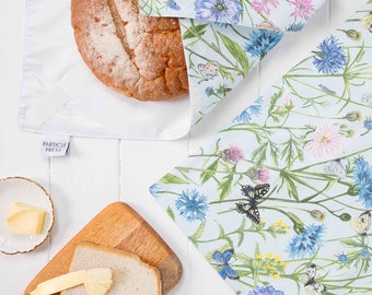 Goldcrest and cornflower bread wrap / floral reusable large food wrap