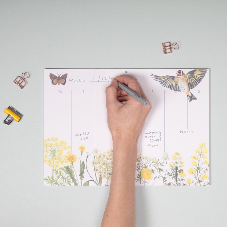 gift set for her Goldfinch gift box Floral and bird Tea Towel gift set tea towel and planner gift