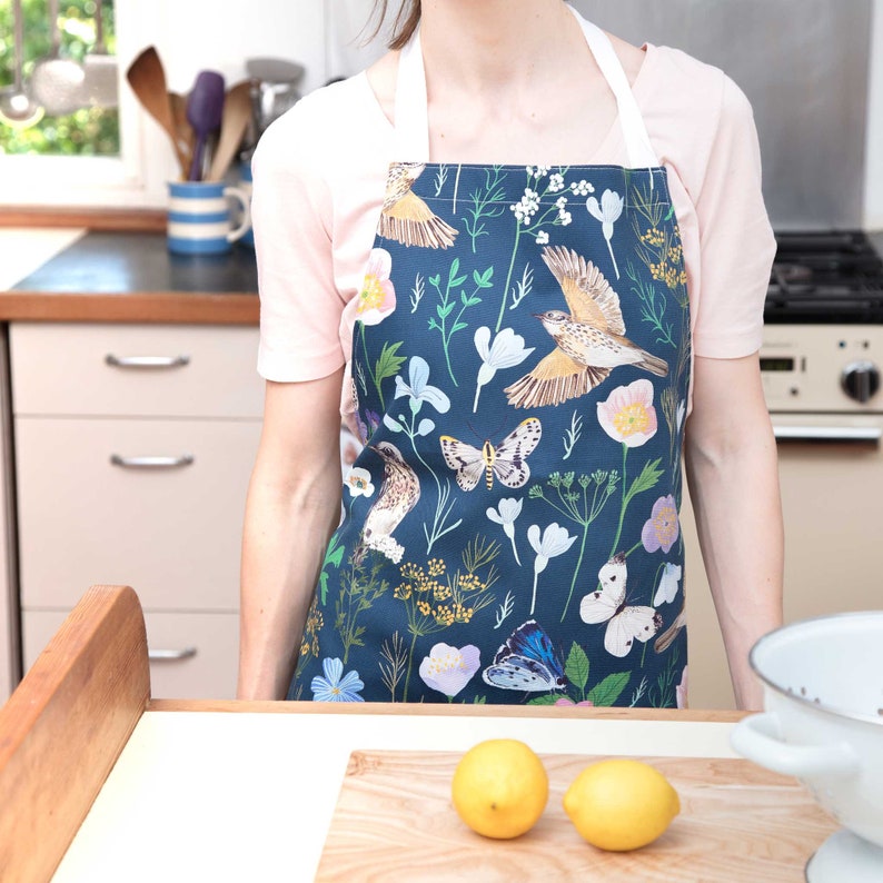 Floral and garden Bird baking apron