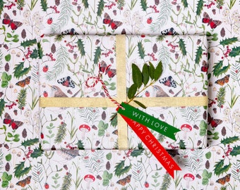 Christmas wren wrapping paper, Wren and holly gift wrap