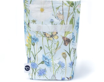 Food Safe snack/lunch bag- Goldcrest - Light blue florals