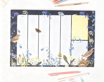 Weekly A4 planner/ Desk planner / Patterned stationery / Bluebells