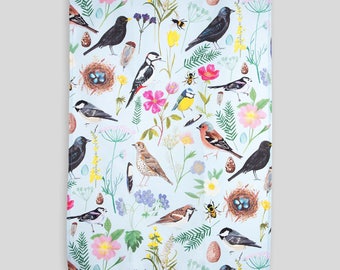 British Garden Birds Tea Towel | Illustrated Wildlife Kitchen Gift (100% Cotton)