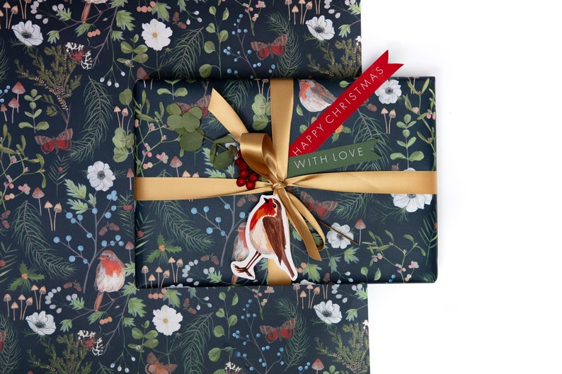 Christmas robin wrapping paper, robin gift wrap image 3