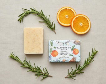 Gardeners exfoliating natural handmade soap - Orange and Rosemary vegan soap