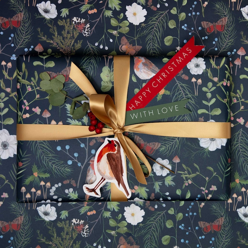 Christmas robin wrapping paper, robin gift wrap image 2