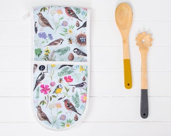 Oven Gloves - floral and garden bird patterned oven mitts