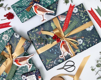 Christmas robin wrapping paper, robin gift wrap