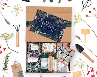 Gardener's Christmas Gift Set: Handmade Soap, Scrub, Gloves, Wildflower Seeds